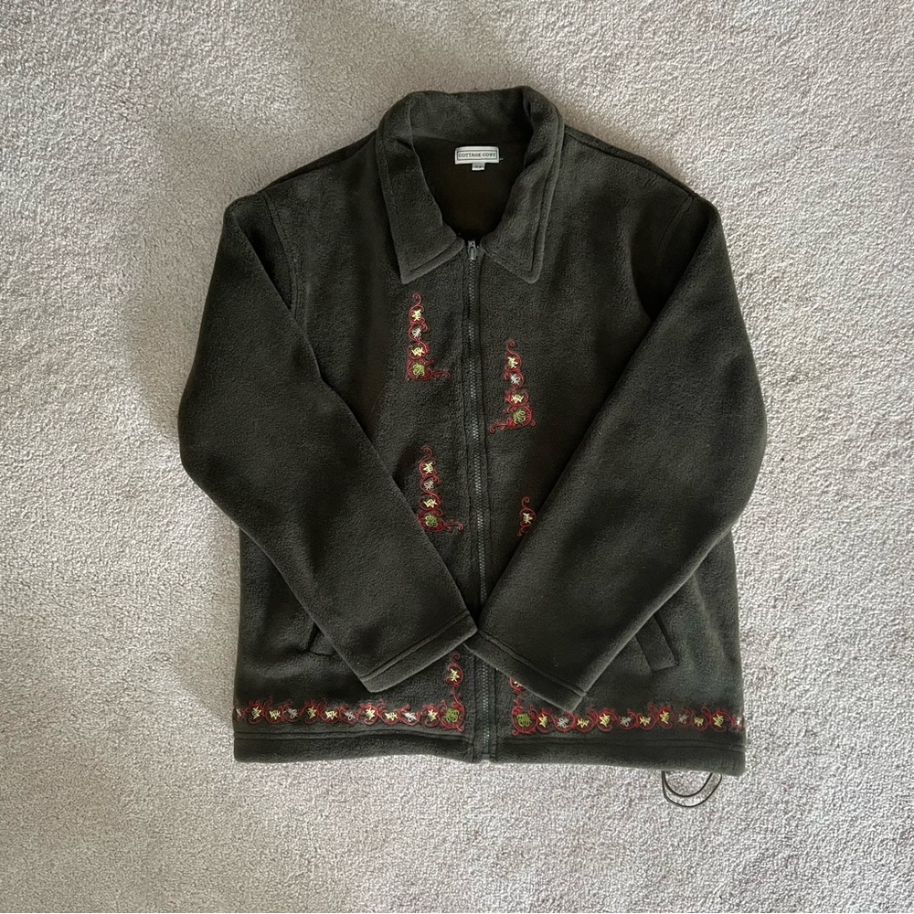 Vintage‎ Cottage Cove Embroidered Green Zip-Up Fleece